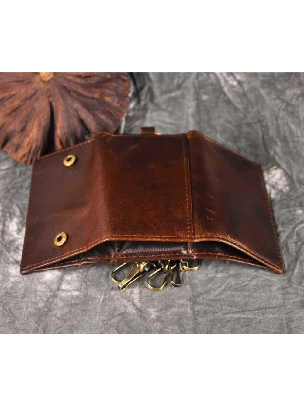 Genuine Leather Men's Key Case with Loop Hook & Coin Pocket - Snap Closure